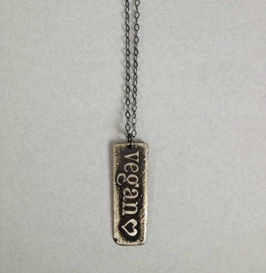 Silver Etched Vegan Necklace Front